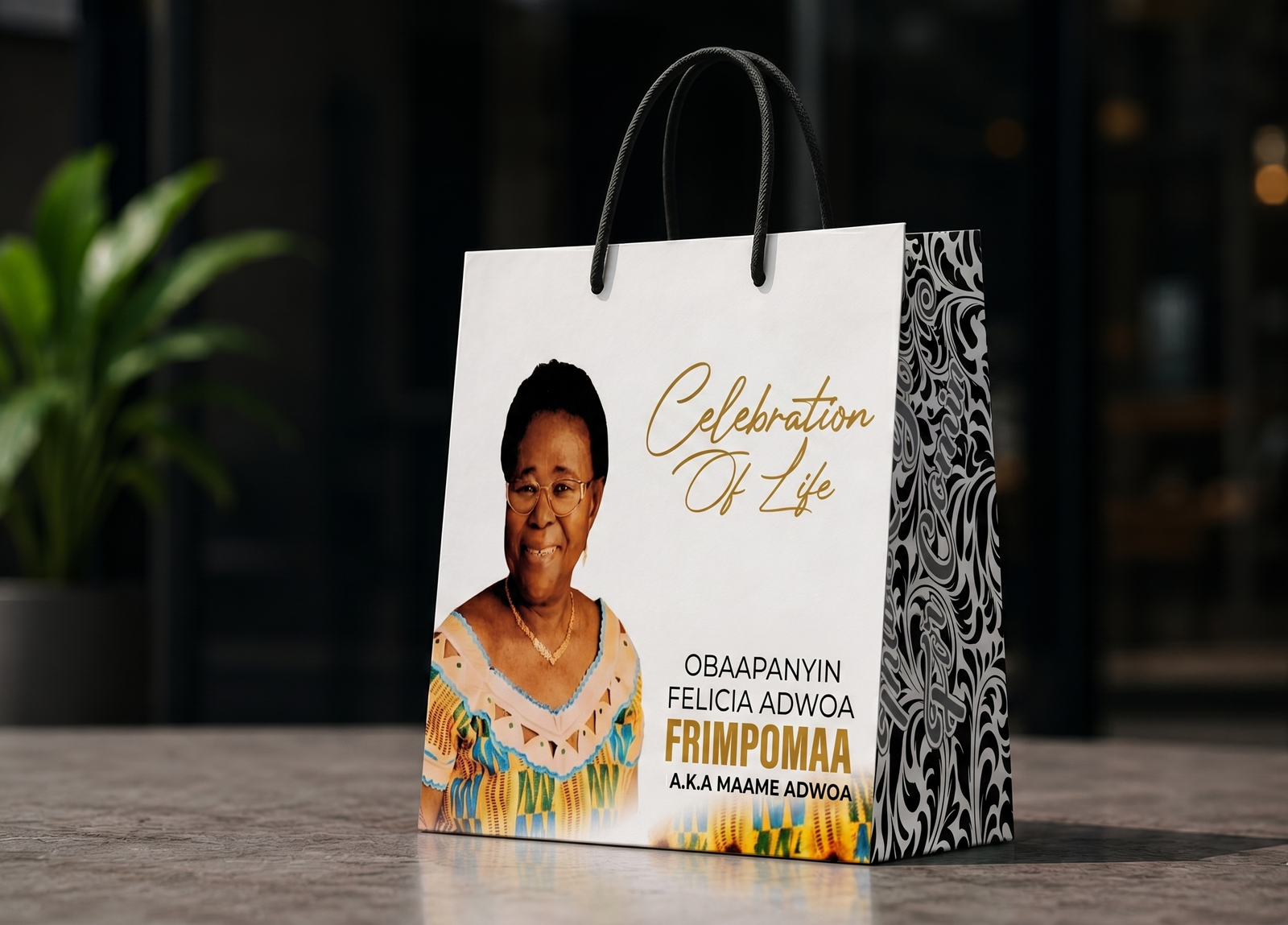 Danessie paper bag mockup — full display of bag design and finishing.